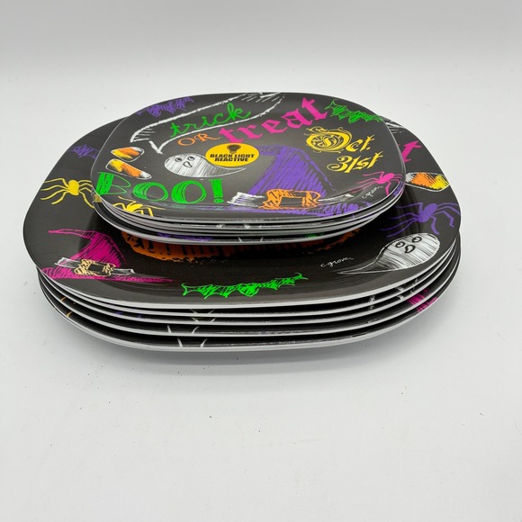Citrus Grove Halloween Black Light Reactive 6 Dinner & 6 Dessert Plates Party - Picture 1 of 9